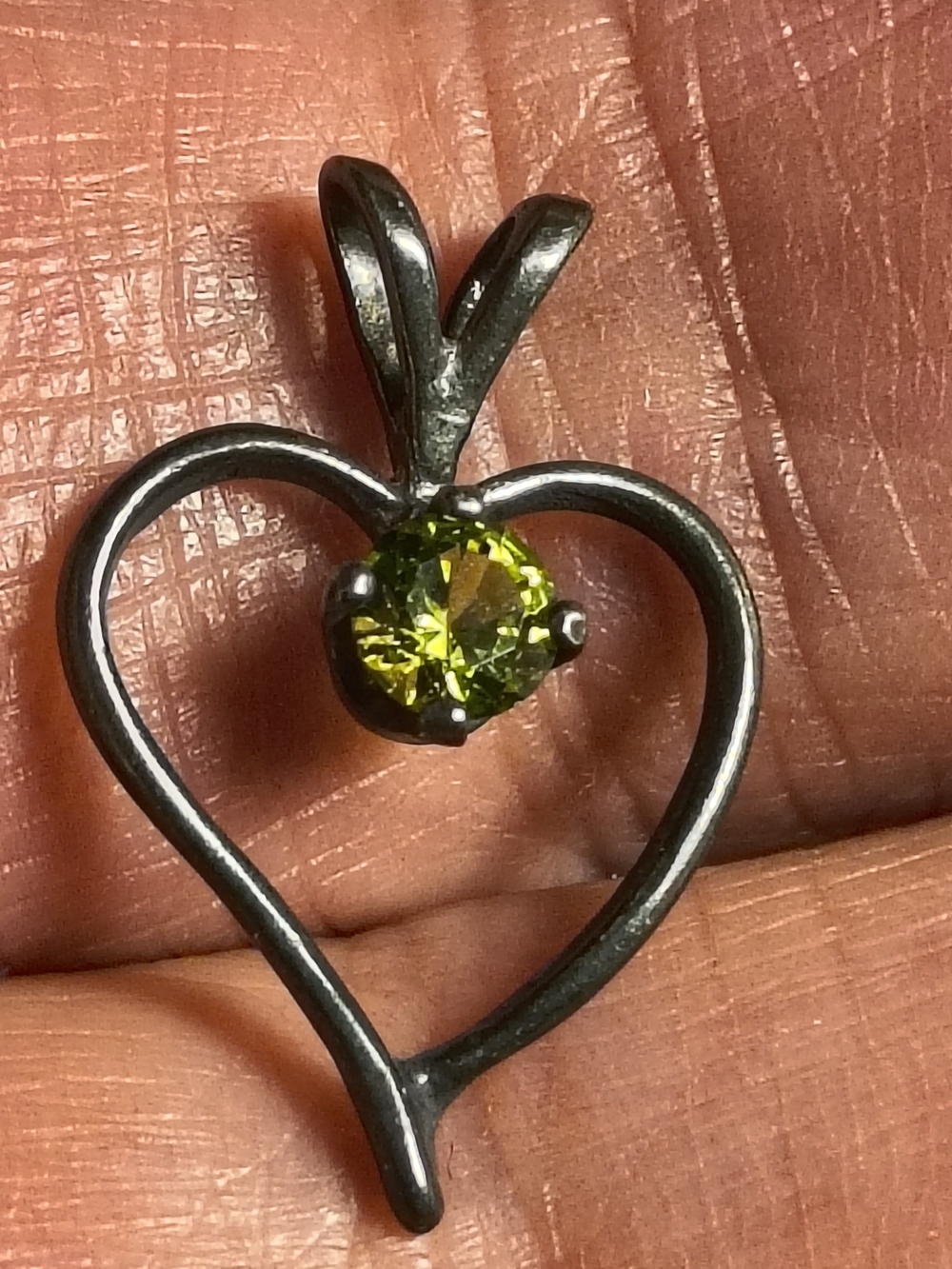 Antique Handmade Sterling Heart Pendant w/ Green Topaz Gemstone Unsigned Tested